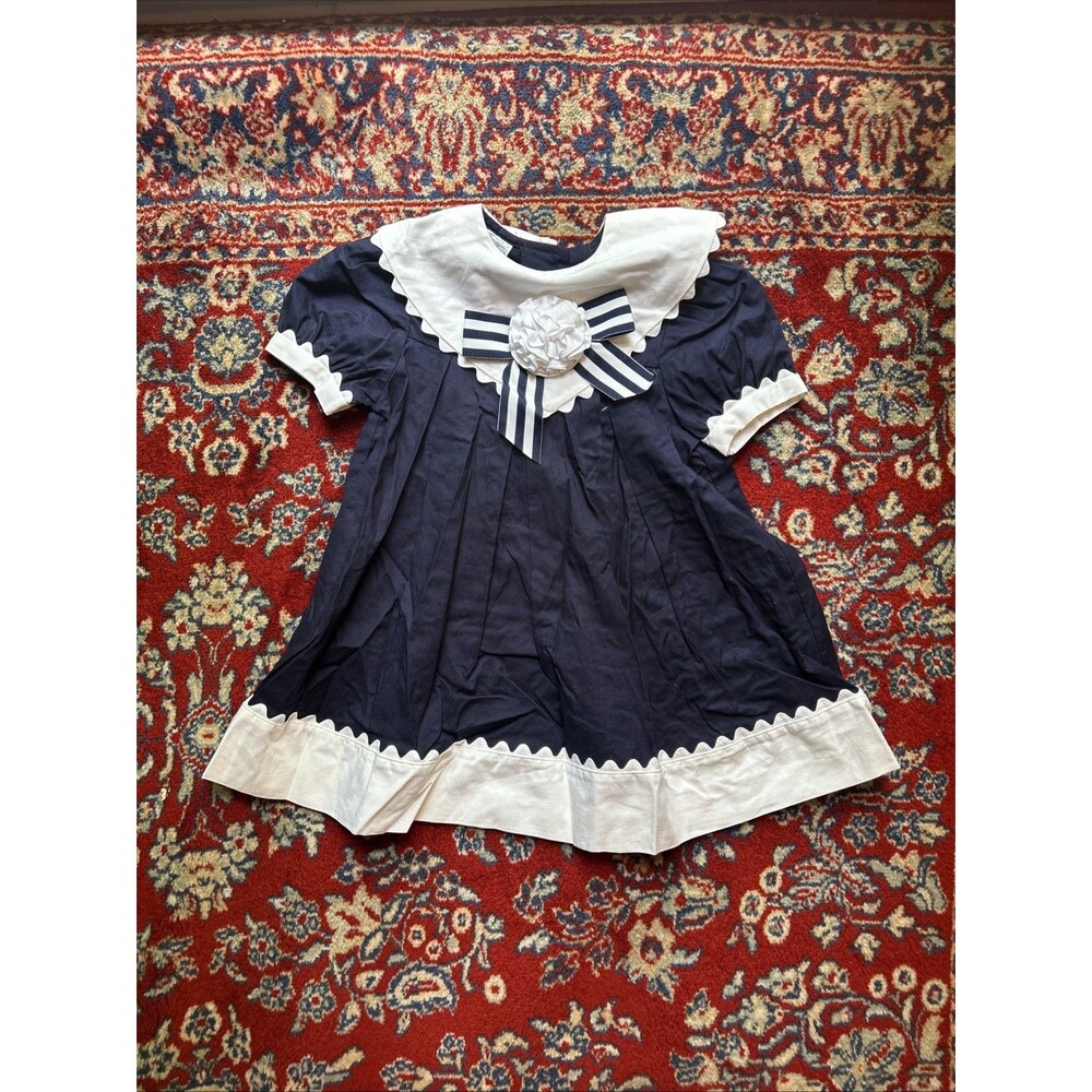 Vintage Jessica Ann Embellished Blue Collared Dress Size 4T Sailor